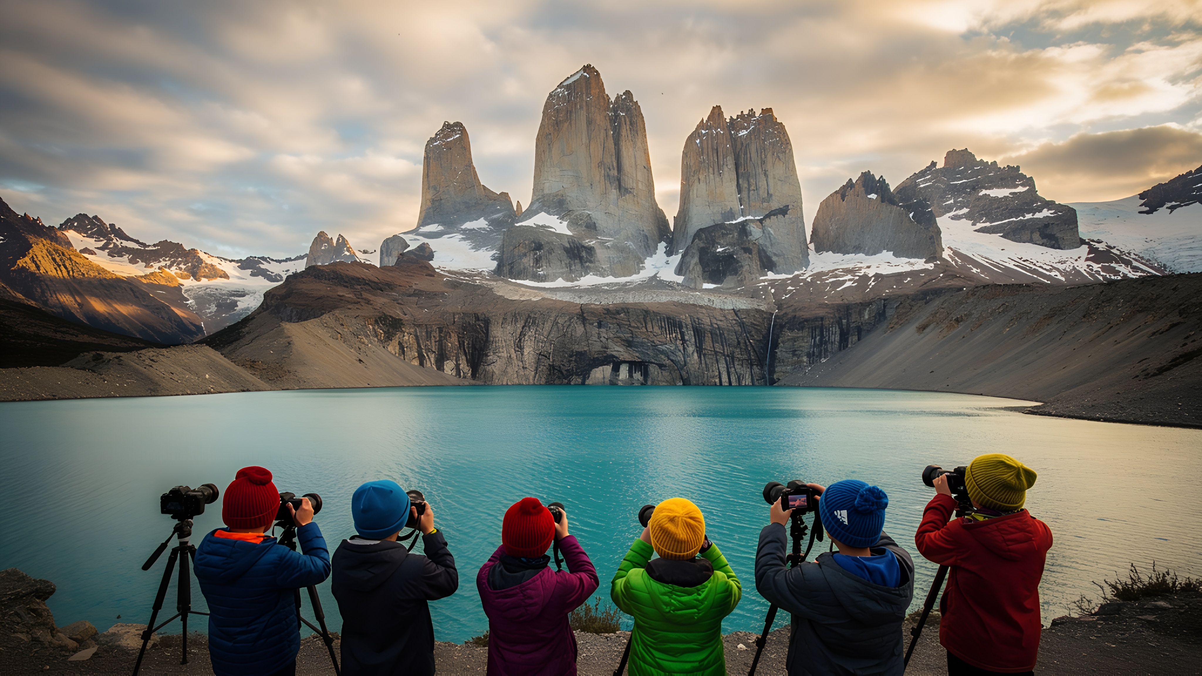 Young creators photographing a mountain landscape